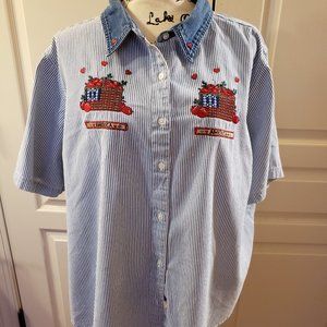 Capistrano Button-Down Blouse Americana USA Patriotic Plus Size 26